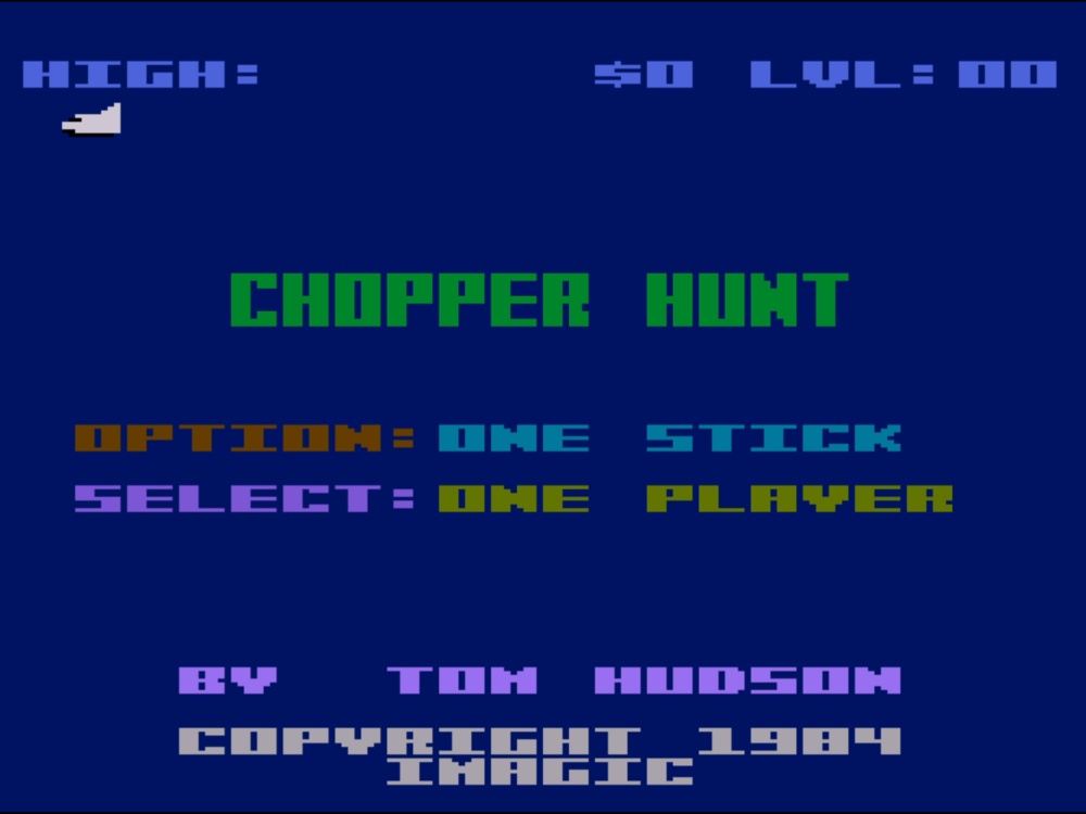 Title Screen of Chopper Hunt for Atari 8 Bit